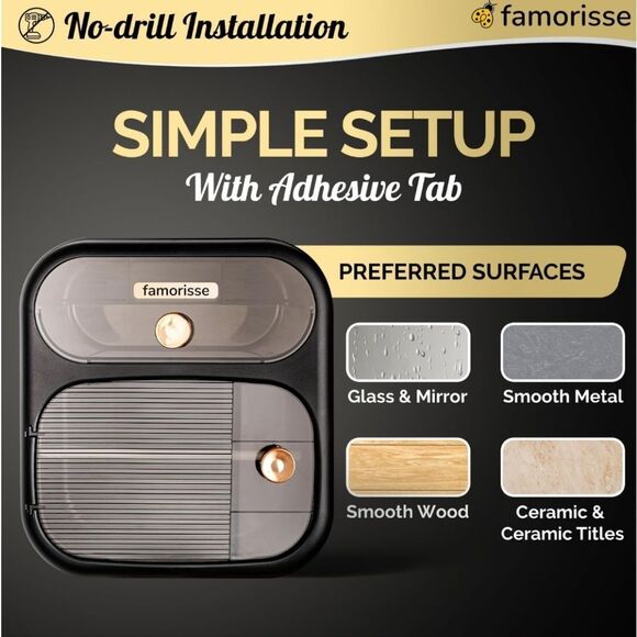 Famorisse Tissue Paper Holder w/Drawer- Black/Rose Gold - Picture 7 of 13